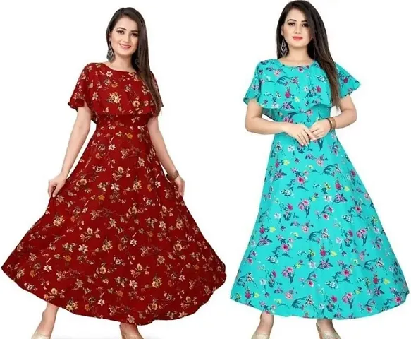 Stylish Crepe Flared Kurta For Women Pack Of 2