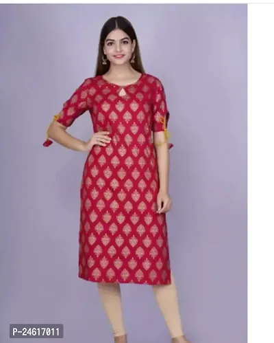 Elegant Red Rayon Printed Kurta For Women-thumb0