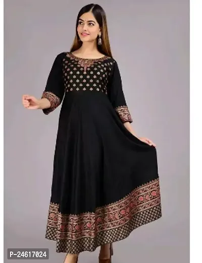 Elegant Black Rayon Self Design Anarkali Kurta For Women-thumb0