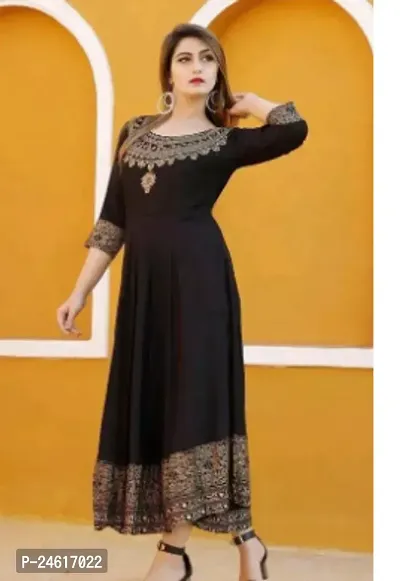 Elegant Black Rayon Self Design Anarkali Kurta For Women-thumb0