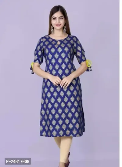 Elegant Navy Blue Rayon Printed Kurta For Women-thumb0