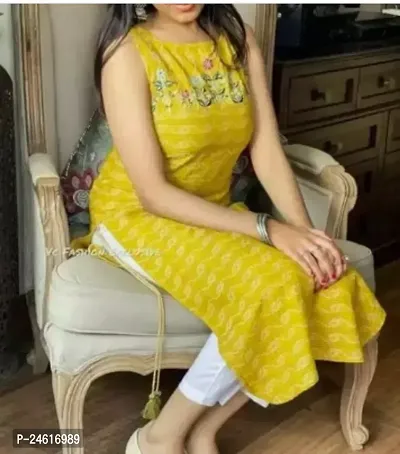 Elegant Yellow Rayon Self Design Kurta For Women-thumb0