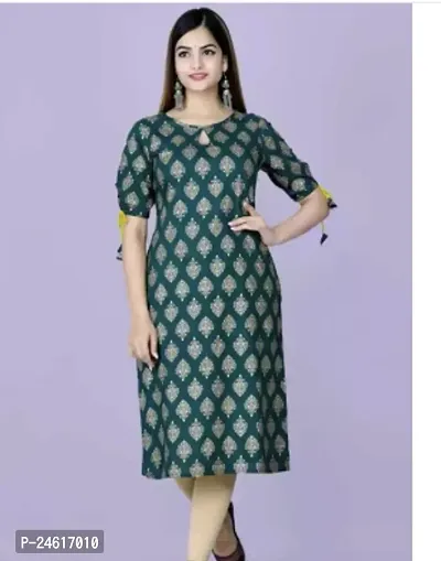 Elegant Green Rayon Printed Kurta For Women-thumb0