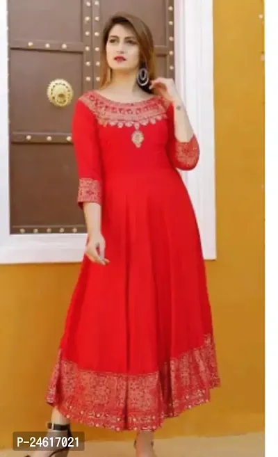 Elegant Red Rayon Self Design Anarkali Kurta For Women-thumb0