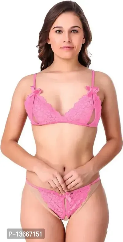 Stylish Pink Polyester Lace Baby Dolls For Women