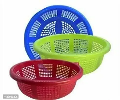 Paresh Storage Baskets, Multipurpose and Unbreakable Round Plastic Basket (Multi Colour) (Pack of 3)-thumb0