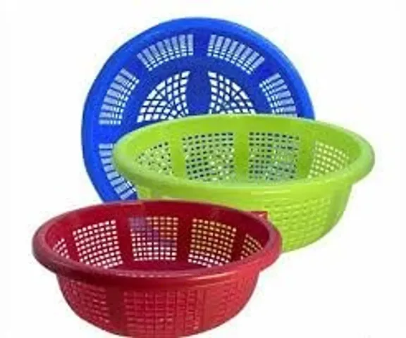 Paresh Storage Baskets, Multipurpose and Unbreakable Round Plastic Basket (Multi Colour) (Pack of 3)