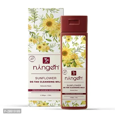 Ningen Sunflower De-tan Cleansing Milk I Enriched with Gotokula, Neem I Dermatologically Tested, Paraben Free I Use it for tan, Dirt, Grime and Make-up removal I 200g