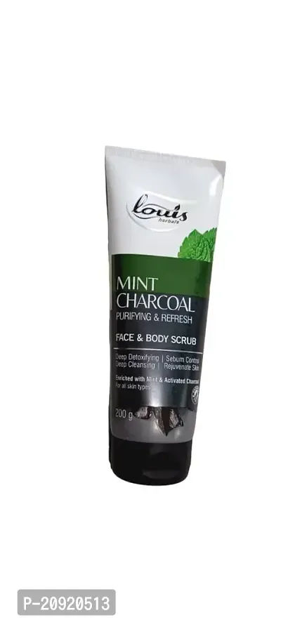 Louis Herbals Mint Charcoal Face  Body Scrub 200gm-thumb0