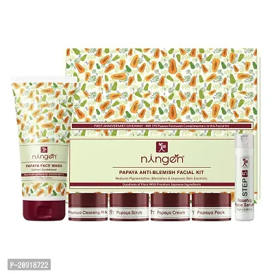 Ningen Papaya Facial Kit for Pigmentation and Blemishes I Dermatologically Tested, Paraben Free I 58gm + 150gm I Complementary Papaya Face Wash