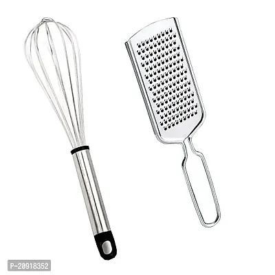 Florida Enterprise Combo of 2 Steel Kitchen Accessories for Cooking Whisker and Mini Grater Steel Kitchen Items Cutlery for Home Cooking Atta Beater and Cheese Khamni for Everyday Use Pack of 2 Silver-thumb0