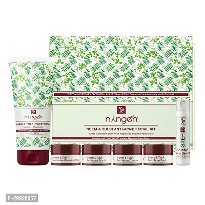 Ningen Neem and Tulsi Anti-acne Facial Kit I Dermatologically Tested, Paraben Free I 58gm + 150gm I Complementary Neem  Tulsi Face Wash-thumb0