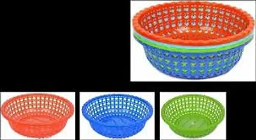 Paresh Storage Baskets, Multipurpose and Unbreakable Round Plastic Basket (Multi Colour) (Pack of 3)-thumb1