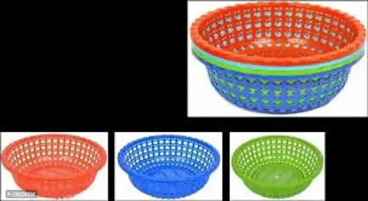 Paresh Storage Baskets, Multipurpose and Unbreakable Round Plastic Basket (Multi Colour) (Pack of 3)-thumb2