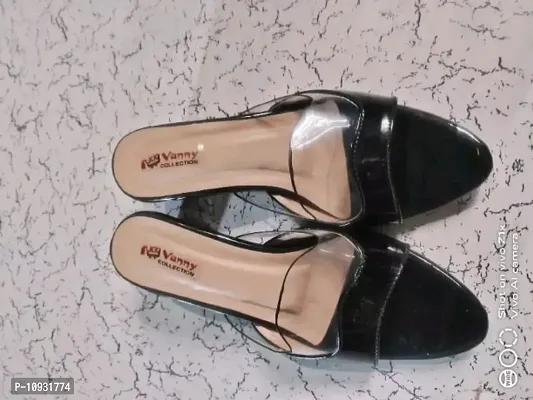 Women  Girls Gorgeous black transparent block heels lightweight comfort softly heels sendal-thumb0
