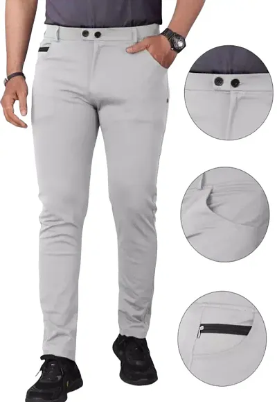 Stylish Lycra Blend Solid Casual Trousers For Men