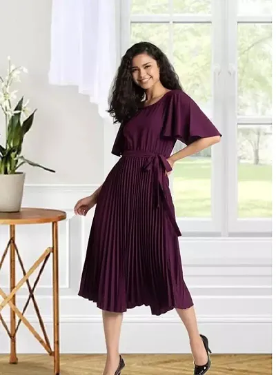 Stylish Fancy Designer Cotton Blend Solid A-Line Dress For Women-thumb0