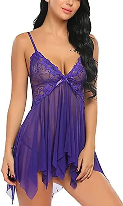 Lace Babydolls Lingerie for Honeymoon, Babydolls Night Dresses for Women, Nighty for Sexy Women Aaliya - Dark_Purple