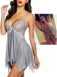 Lace Babydolls Lingerie for Honeymoon, Babydolls Night Dresses for Women, Nighty for Sexy Women Color-Grey-thumb2