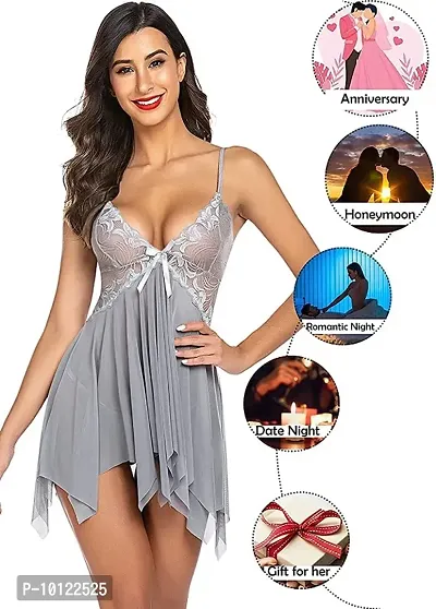 Lace Babydolls Lingerie for Honeymoon, Babydolls Night Dresses for Women, Nighty for Sexy Women Color-Grey-thumb4