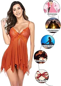 Lace Babydolls Lingerie for Honeymoon, Babydolls Night Dresses for Women, Nighty for Sexy Women Color-Orange-thumb2