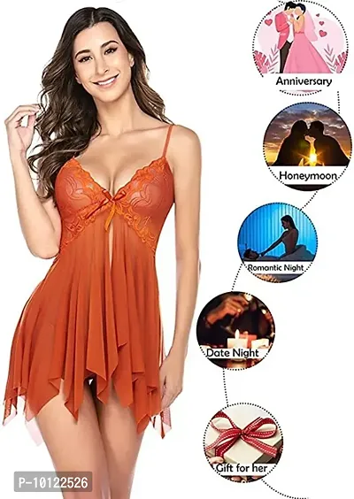 Lace Babydolls Lingerie for Honeymoon, Babydolls Night Dresses for Women, Nighty for Sexy Women Color-Orange-thumb3