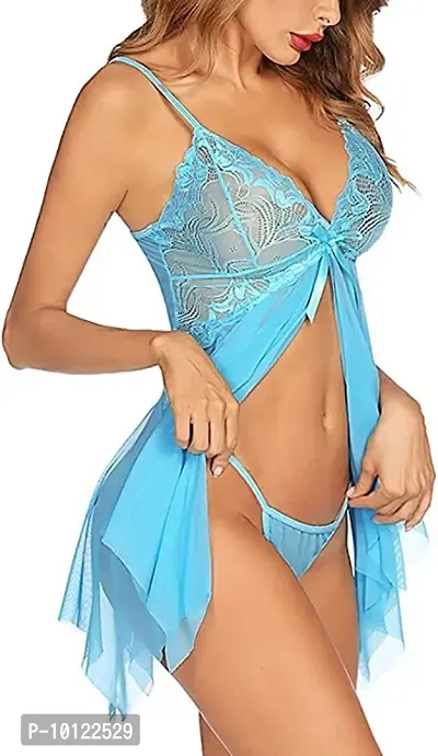 Lace Babydolls Lingerie for Honeymoon, Babydolls Night Dresses for Women, Nighty for Sexy Women Color-Navy Blue-thumb2