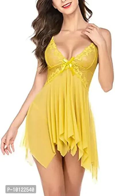 Lace Babydolls Lingerie for Honeymoon, Babydolls Night Dresses for Women, Nighty for Sexy Women Color-Yellow-thumb0