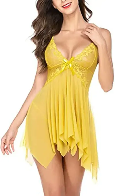 Lace Babydolls Lingerie for Honeymoon, Babydolls Night Dresses for Women, Nighty for Sexy Women Color-Yellow