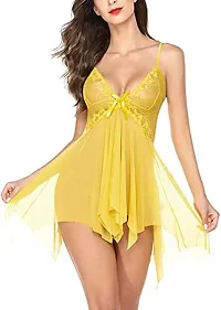 Lace Babydolls Lingerie for Honeymoon, Babydolls Night Dresses for Women, Nighty for Sexy Women Color-Yellow-thumb2