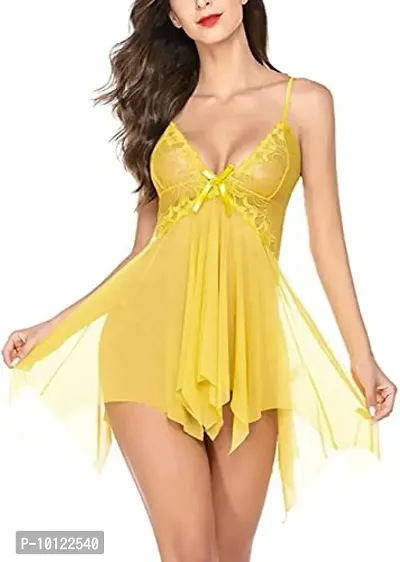 Lace Babydolls Lingerie for Honeymoon, Babydolls Night Dresses for Women, Nighty for Sexy Women Color-Yellow-thumb3