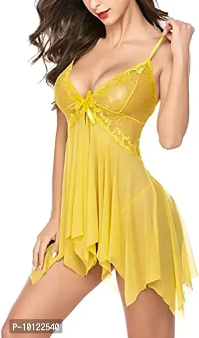 Lace Babydolls Lingerie for Honeymoon, Babydolls Night Dresses for Women, Nighty for Sexy Women Color-Yellow-thumb4
