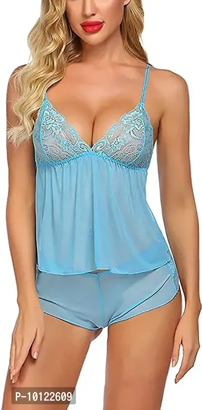 Lace Babydolls Lingerie for Honeymoon, Babydolls Night Dresses for Women, Nighty for Sexy Women Color-Blue-thumb0