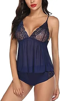 Lace Babydolls Lingerie for Honeymoon, Babydolls Night Dresses for Women, Nighty for Sexy Women Color-Navy Blue-thumb1