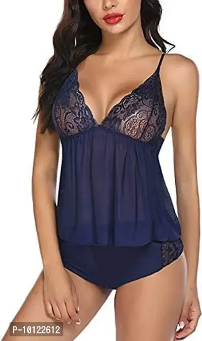 Lace Babydolls Lingerie for Honeymoon, Babydolls Night Dresses for Women, Nighty for Sexy Women Color-Navy Blue-thumb2