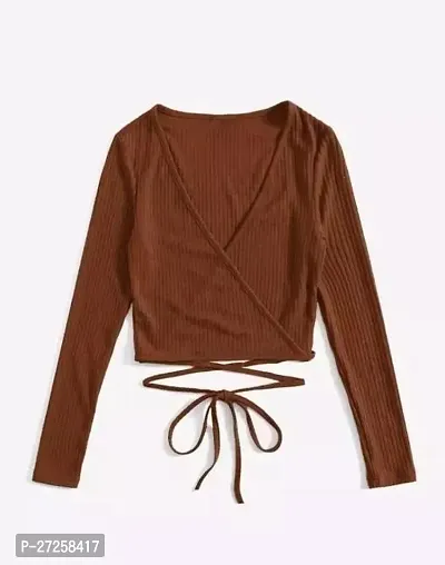 Elegant Brown Lycra Solid Top For Women