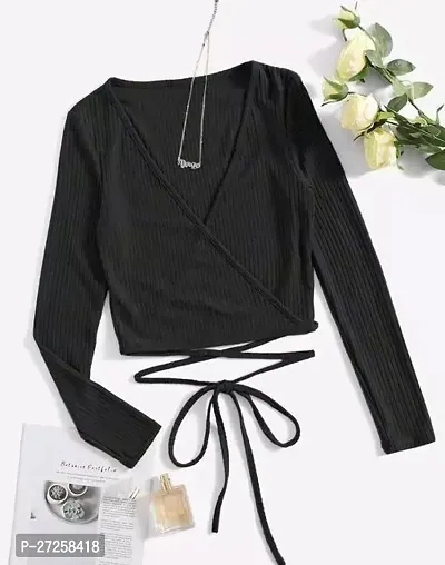 Elegant Black Lycra Solid Top For Women