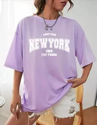 Elegant Lavendar Cotton Blend Printed Tshirt For Women-thumb1