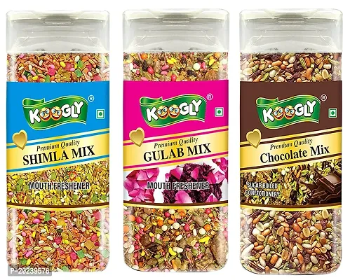 KOOGLY SHIMLA MIX + GULAB MIX + CHOCOLATE MIX - HEALTHY DIGESTIVE | Sweet Saunf Mouth Freshener, After Meal and Drink Mukhwas Mouth Freshener - Easy to Store