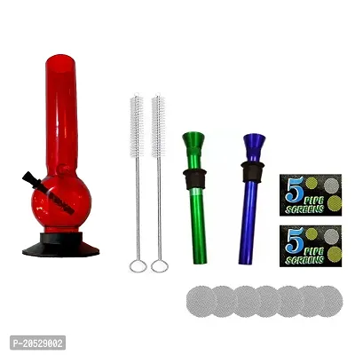 PUFF SMART 12 INCH BONG ACRYLIC WATERPIPE COMBO SET (COLOR-RED)