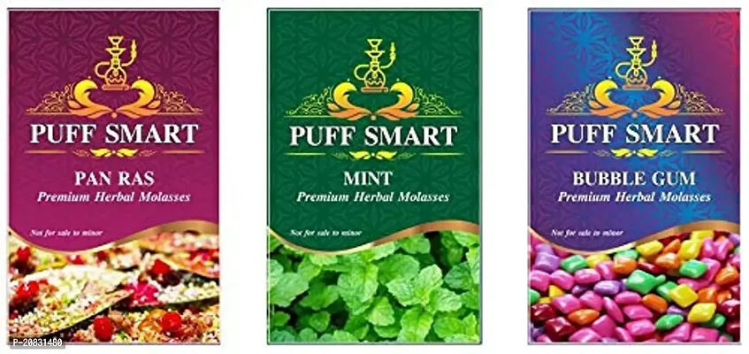 PUFF SMART Flavor Paan Ras, Mint, Bubblegum for Hookah Combo (Pack of 3) (100% Nicotine and Tobacco Free)