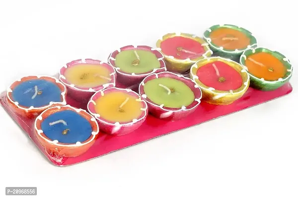 PUFF SMART Diwali Diyas|Traditional Handmade Terracotta Clay Diya|Mitti Deepak Decorate for Diwali|Diya for Puja|Diwali Home Decoration Diya (Set of 10 , Multicolour)-thumb0