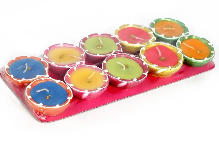 PUFF SMART Diwali Diyas|Traditional Handmade Terracotta Clay Diya|Mitti Deepak Decorate for Diwali|Diya for Puja|Diwali Home Decoration Diya (Set of 10 , Multicolour)