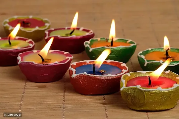PUFF SMART Diwali Diyas|Traditional Handmade Terracotta Clay Diya|Mitti Deepak Decorate for Diwali|Diya for Puja|Diwali Home Decoration Diya (Set of 10 , Multicolour)-thumb2