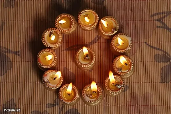 PUFF SMART Diwali Diyas|Traditional Handmade Terracotta Clay Diya| Golden Matki Deepak Decorate for Diwali|Diya for Puja|Diwali Home Decoration Diya (Set of 12, Multicolour)-thumb0