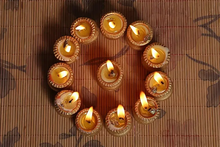 PUFF SMART Diwali Diyas|Traditional Handmade Terracotta Clay Diya| Golden Matki Deepak Decorate for Diwali|Diya for Puja|Diwali Home Decoration Diya (Set of 12, Multicolour)