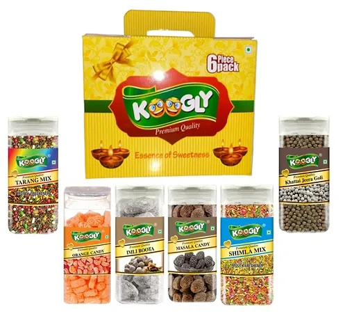 KOGGLY Super Saver Gift Pack of 6 Yummy Mouth Freshener  Khatti Jeera Goli + Shimla Mix + Masala Candy + Imli Boota + tarang mix + orange candy   Diwali Gift