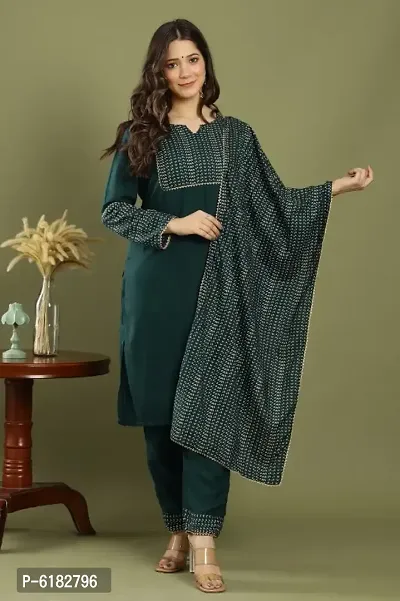 Stylish Women Rayon Solid Party Festival Wear Green Kurta Palazzo Pants Set With Dupatta-thumb0