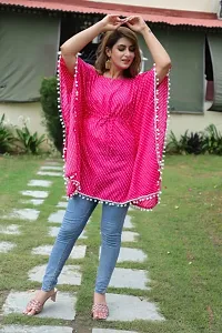 Stylish Leheria Printed Women Rayon Kaftan Top and Tunic with Pom Pom Lace and Attached Dori-thumb2
