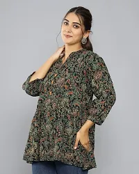 Stylish Floral Printed V Neck Western Wear Top and Tunic with Show Button for Women and Girls-thumb3